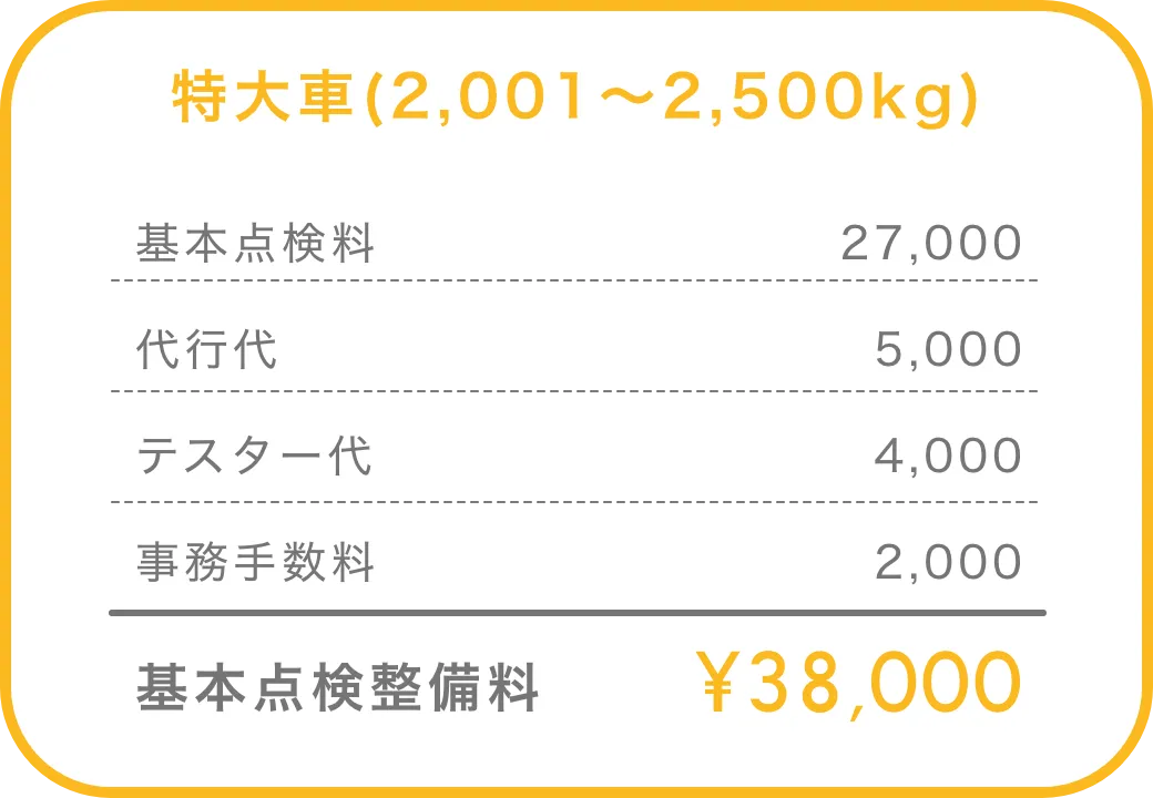 特大車車検料金